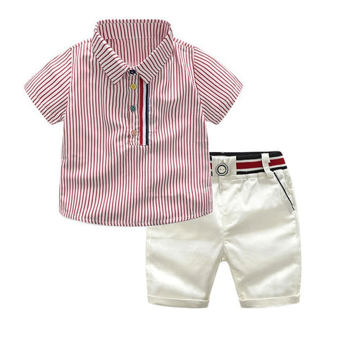 2020 Boys summer fashion clothing sets kids striped short-sleeved T-shirt + shorts 2 pcs suit gentleman clothes for children