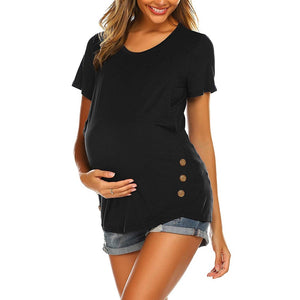 Clothes for pregnant women new short sleeve side button tunic nursing tops for breastfeeding pregnancy clothes t shirt