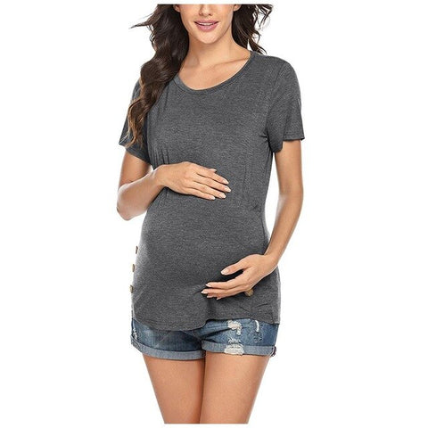 Clothes for pregnant women new short sleeve side button tunic nursing tops for breastfeeding pregnancy clothes t shirt