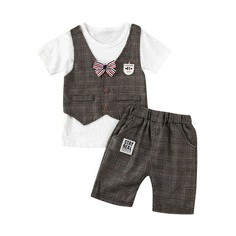 2020 Brand New Toddler Kid Baby Boys' Summer Clothes Plaid T-Shirt Tops+Short Pants Casual Outfit Set Summer Clothing