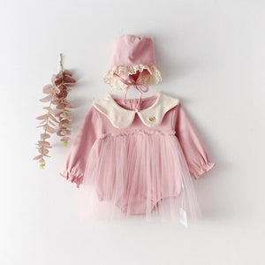 2020 Spring Baby Girl Bodysuits Baby Girls' Long Sleeve Collar Embroidered Mesh Cotton Hardcover Creeper Little Girls Clothing