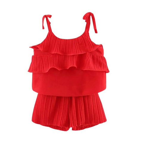 Hot Children'S Clothing Female Baby Summer Solid Color Chiffon Sling Tops Plus Pants Two-Piece Suit