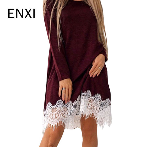 ENXI Long-sleeved Stitching Dress Maternity Clothes Autumn And Winter New Women's O-neck Long Sleeve Pregnancy Dress Dress Robe