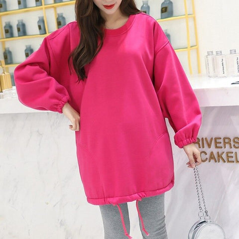 Plus Velvet Thickening Maternity Sweatshirt Solid Color Pullover Pregnant Women's Sweatshirts Autumn Winter Pregnancy Clothing