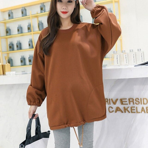 Plus Velvet Thickening Maternity Sweatshirt Solid Color Pullover Pregnant Women's Sweatshirts Autumn Winter Pregnancy Clothing