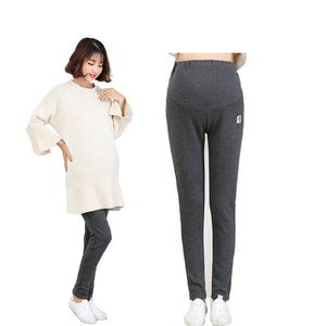 Plus Velvet Thickening Autumn Winter Maternity Leggings Cotton Pregnancy Pants Adjusting Button Hold Pregnant Women's Abdomen