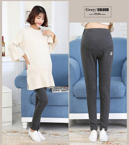 Plus Velvet Thickening Autumn Winter Maternity Leggings Cotton Pregnancy Pants Adjusting Button Hold Pregnant Women's Abdomen