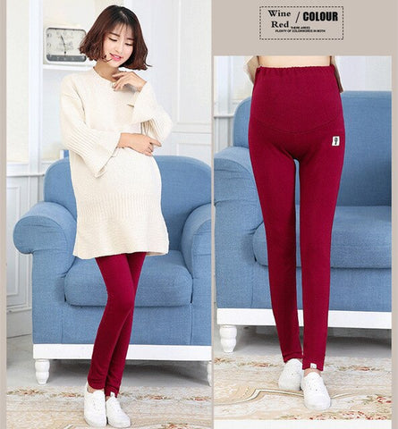 Plus Velvet Thickening Autumn Winter Maternity Leggings Cotton Pregnancy Pants Adjusting Button Hold Pregnant Women's Abdomen