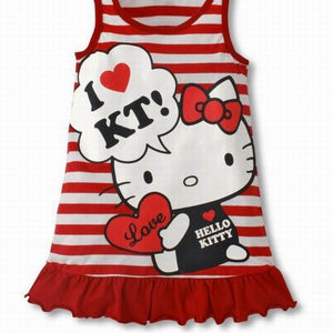 2018  Fashion Baby Girls Cartoon Hello Kitty Stripe Dress Children's Vest  dress Girls' Clothing Red Pink