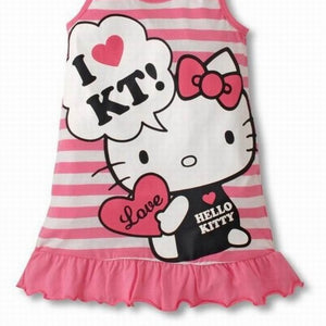 2018  Fashion Baby Girls Cartoon Hello Kitty Stripe Dress Children's Vest  dress Girls' Clothing Red Pink