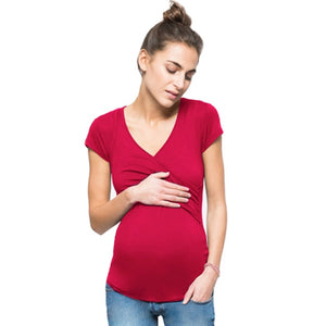 Plus Size V-neck Short Sleeve Maternity Breastfeeding Tops Pregnancy T-Shirts Nursing Clothes For Pregnant Women Feeding Tees