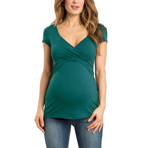 Plus Size V-neck Short Sleeve Maternity Breastfeeding Tops Pregnancy T-Shirts Nursing Clothes For Pregnant Women Feeding Tees