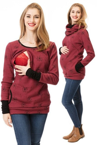 Maternity Nursing Hoodie Winter Pregnancy Clothes For Pregnant Women Breastfeeding Hooded Tops T Shirt Autumn Lactation Clothing