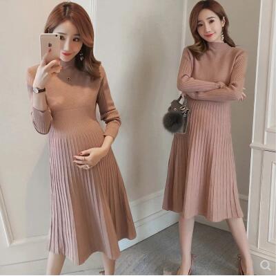 Autumn winter maternity sweater dresses female fashion stretch slim knitted dress women's pregnancy period bottom dress ladies