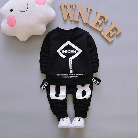 2019 New Spring Baby Boys Tracksuit Kids Long Sleeve Top Leisure Streamers Pants 2pcs Children Clothing Infant Sets Sport Suits