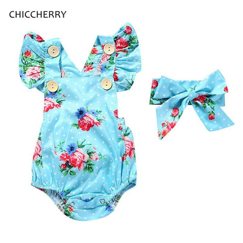 Floral Girls Suit Bodysuit + Headband Newborn Baby Girl Clothes Sets Summer Children Clothing Bebek Giyim Infant Wear