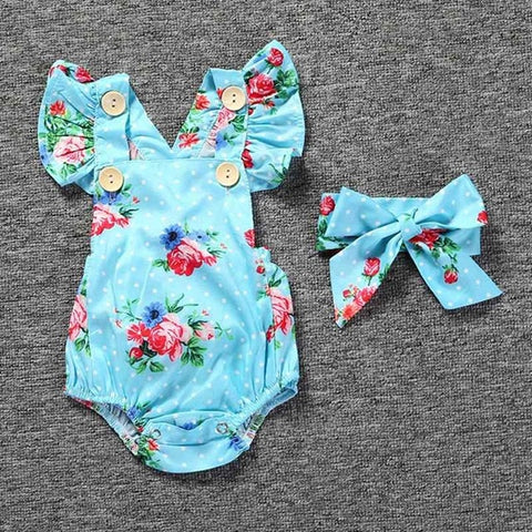 Floral Girls Suit Bodysuit + Headband Newborn Baby Girl Clothes Sets Summer Children Clothing Bebek Giyim Infant Wear