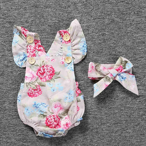 Floral Girls Suit Bodysuit + Headband Newborn Baby Girl Clothes Sets Summer Children Clothing Bebek Giyim Infant Wear