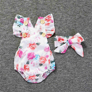 Floral Girls Suit Bodysuit + Headband Newborn Baby Girl Clothes Sets Summer Children Clothing Bebek Giyim Infant Wear