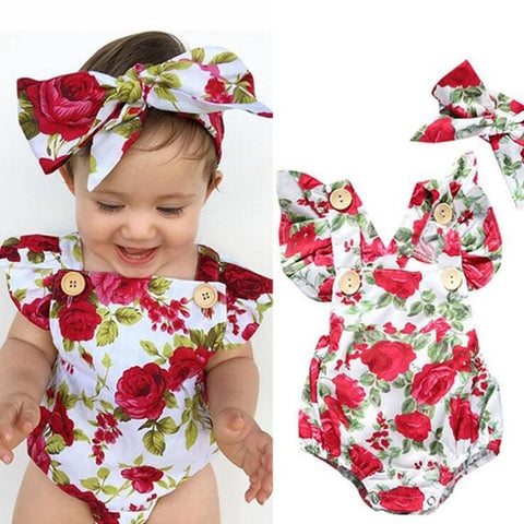 Floral Girls Suit Bodysuit + Headband Newborn Baby Girl Clothes Sets Summer Children Clothing Bebek Giyim Infant Wear