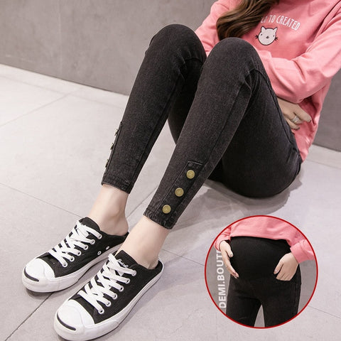 Button Jeans Maternity Clothes For Pregnant Women Pencil Pants High Stretch Jeans Pants Pregnancy Clothing Spring Skinny Jeans