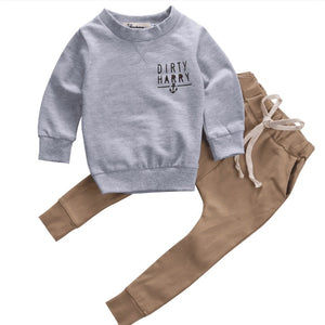 2019 Trend Style Newborn Kids Baby Clothing Sets "Scallywag Crew" Grey Cotton Tops+ Khaki Pants Baby Casual Clothes Outfits