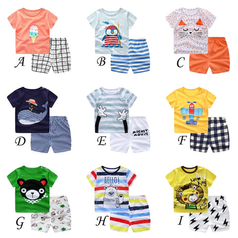 100% Cotton Children's Sets Infant Kids Boys Clothes Children Clothing Sets Summer Baby Girls Clothes Cute Animal T-Shirt+Shorts