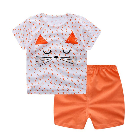 100% Cotton Children's Sets Infant Kids Boys Clothes Children Clothing Sets Summer Baby Girls Clothes Cute Animal T-Shirt+Shorts