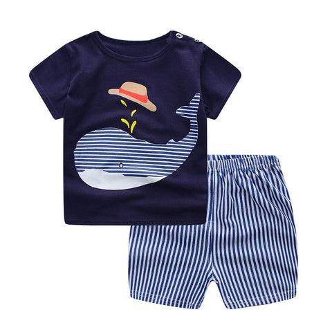 100% Cotton Children's Sets Infant Kids Boys Clothes Children Clothing Sets Summer Baby Girls Clothes Cute Animal T-Shirt+Shorts