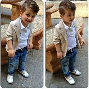 Baby Boys Clothing Sets Fashion Gentleman boy clothes jacket + T-shirt +Jeans 3Pcs/Set 2 3 4 5 6 7 8 Years Children cssual sets